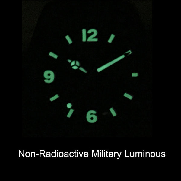German Military Titanium Watch. GPW Fieldwatch Automatic. 200M W/R. Sapphire Crystal. Black Leatherstrap with white stitching.