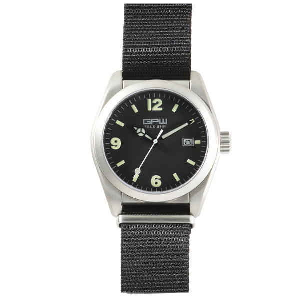 German Military Titanium Watch. GPW Fieldwatch Automatic. 200M W/R. Sapphire Crystal. Black Nylon Strap.
